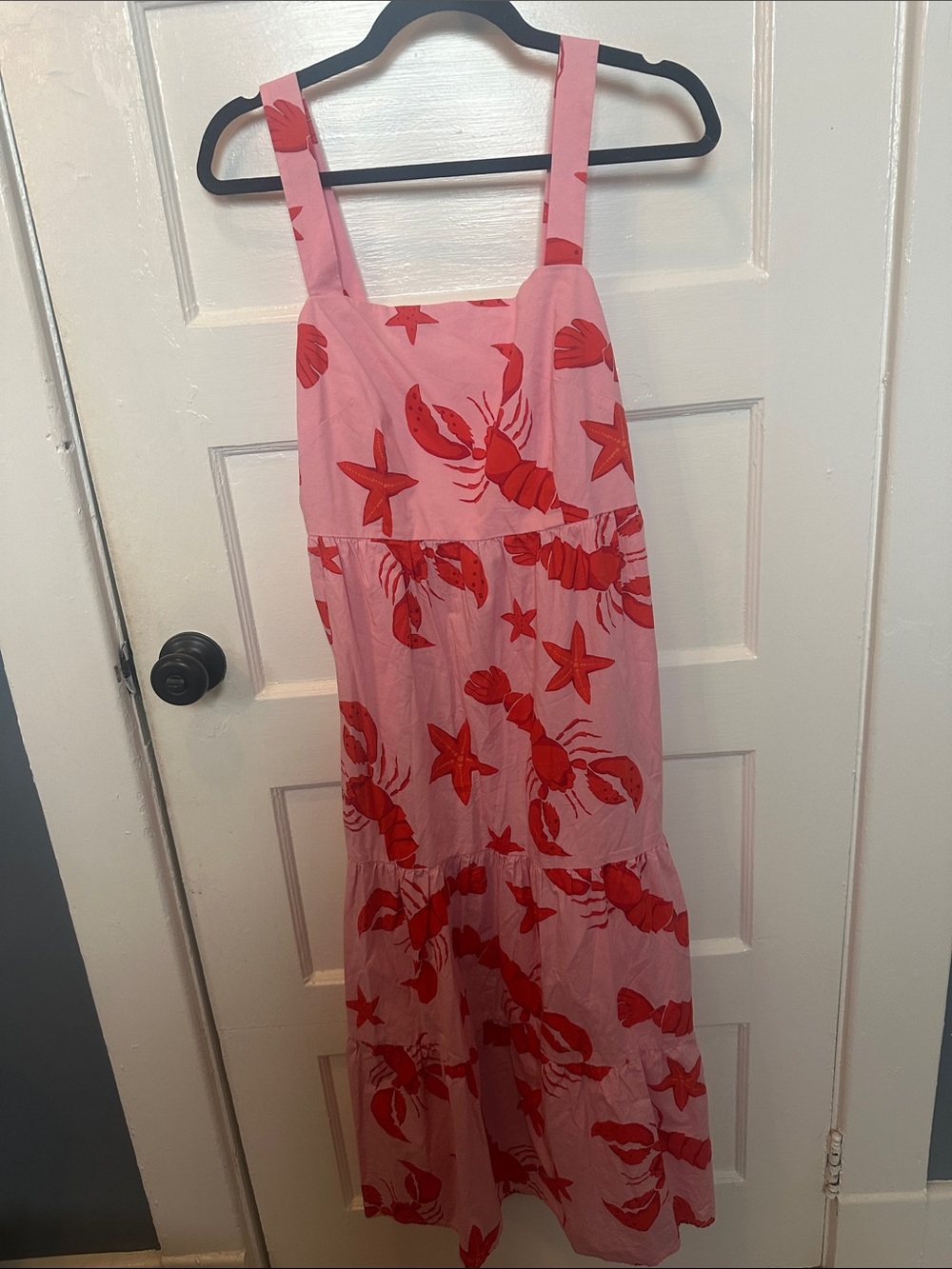 J. Crew Pink Midi Dress with Red Lobster Print - Picture 1 of 2
